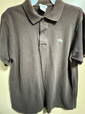 Lacoste Men's Dark Brown Polo with Green Crocodile Logo